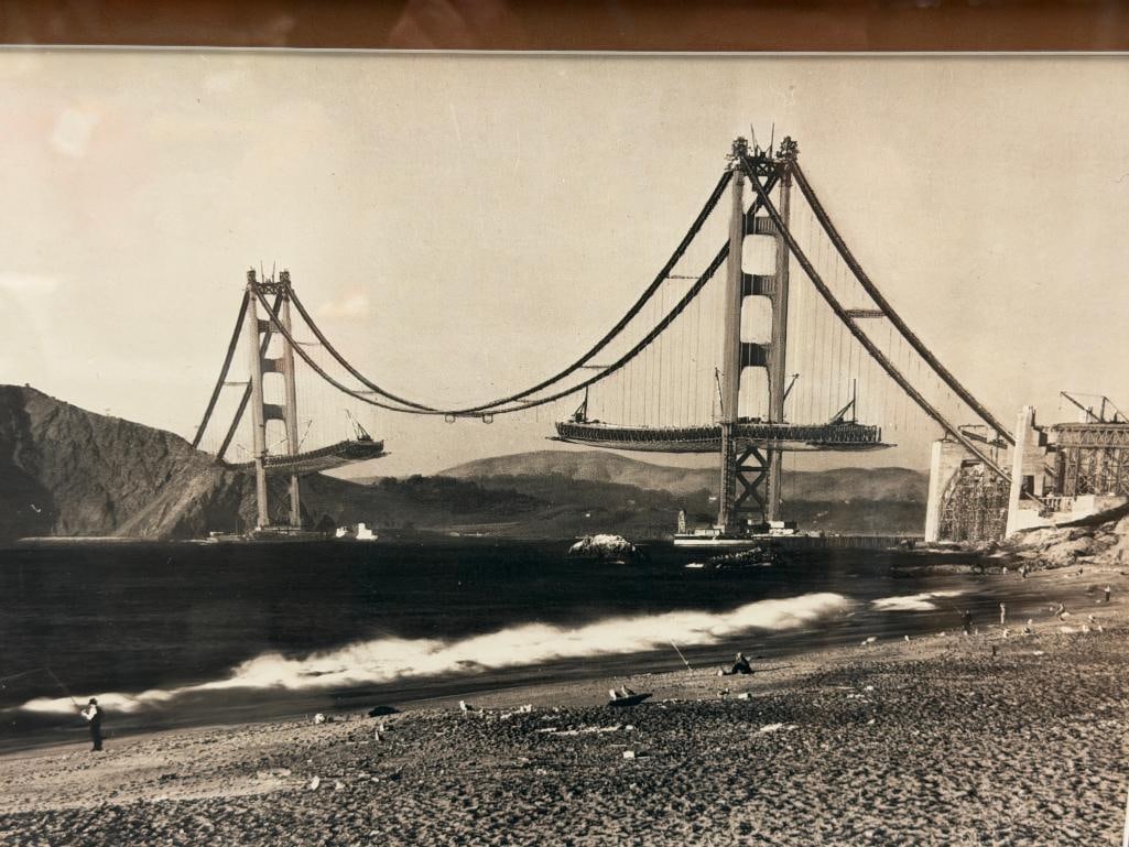 BLACK AND WHITE PHOTOGRAPH DURING THE CONSTRUCTION OF THE GOLDEN GATE BRIDGE CIRCA 1935 - 2