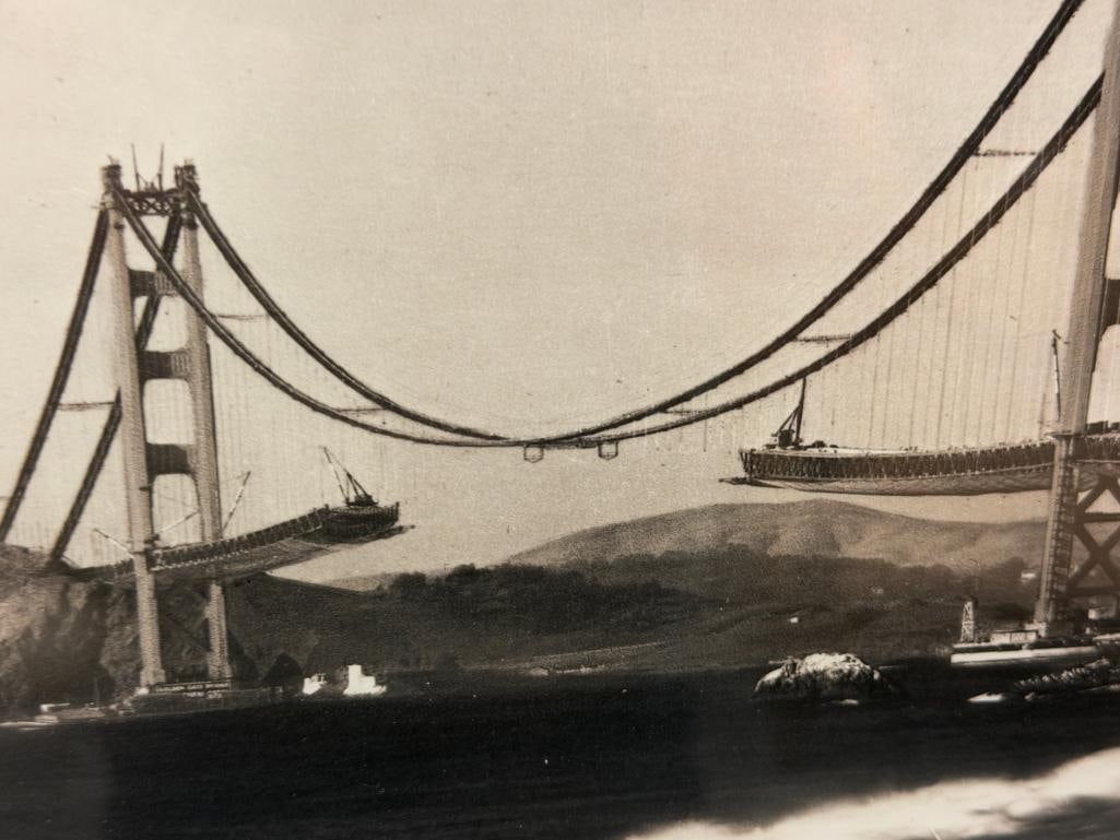 BLACK AND WHITE PHOTOGRAPH DURING THE CONSTRUCTION OF THE GOLDEN GATE BRIDGE CIRCA 1935 - 3