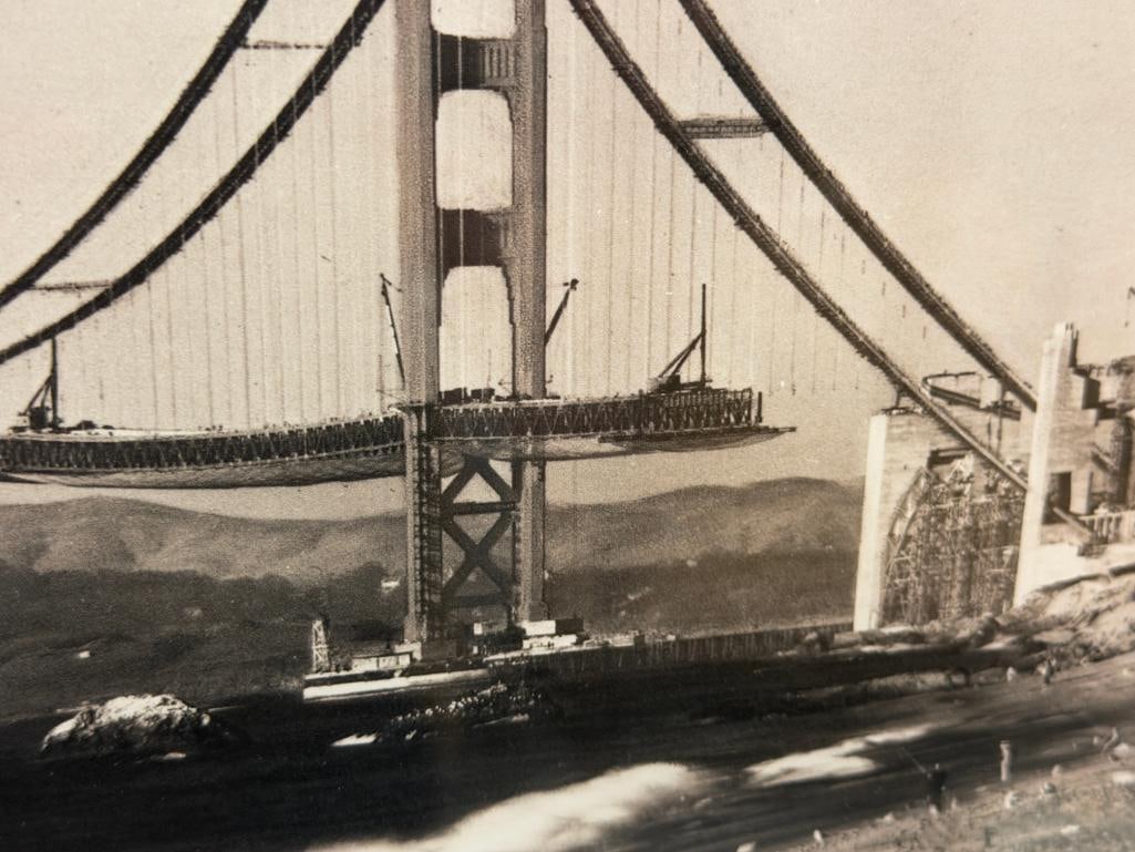 BLACK AND WHITE PHOTOGRAPH DURING THE CONSTRUCTION OF THE GOLDEN GATE BRIDGE CIRCA 1935 - 4