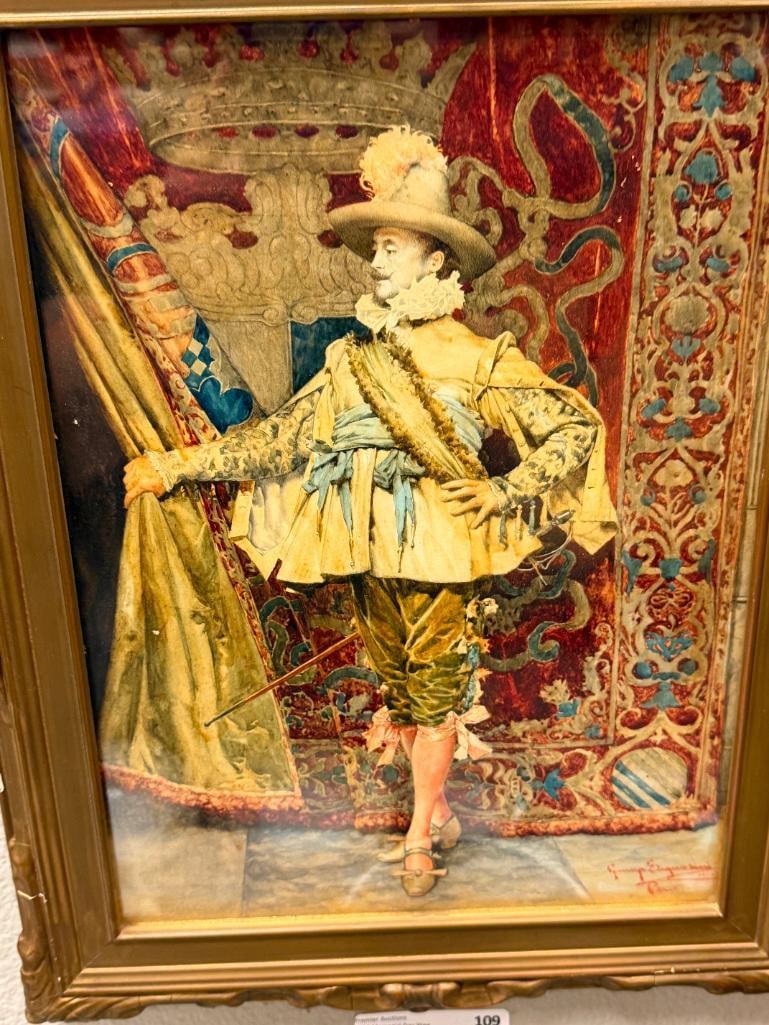 GIUSEPPE SIGNORINI ITALIAN ARTIST ORIGINAL WATERCOLOR ON PAPER OF A CAVALIER OR ROYAL GUARD - 2
