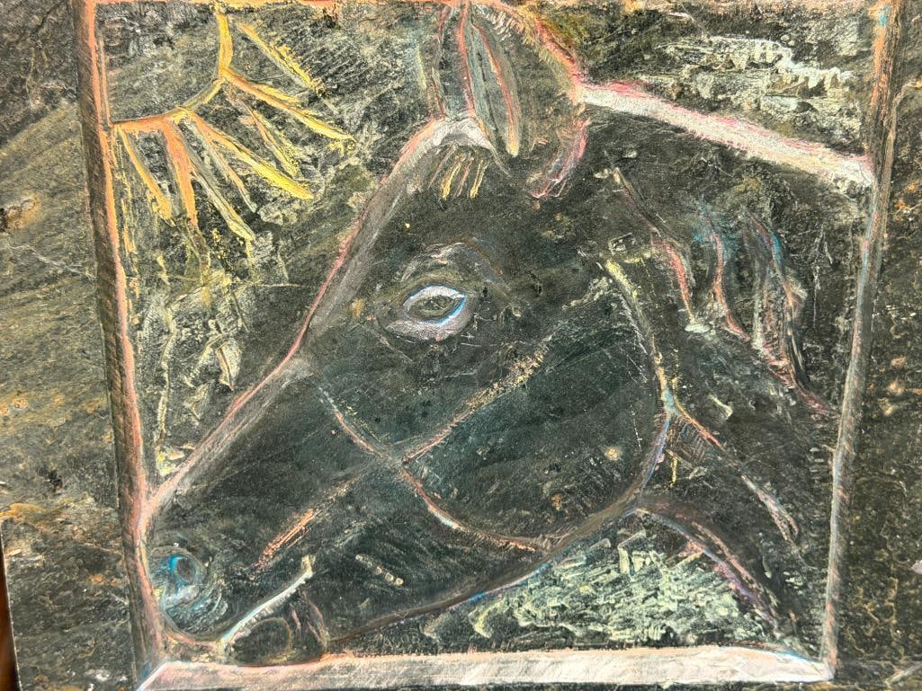 HEAVY GREEN STONE RELIEF TILE WITH PORTRAIT OF A HORSE - 2