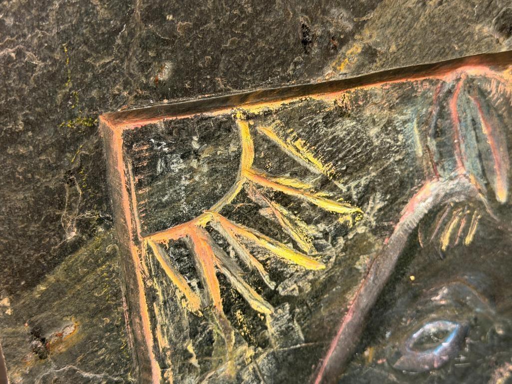 HEAVY GREEN STONE RELIEF TILE WITH PORTRAIT OF A HORSE - 3