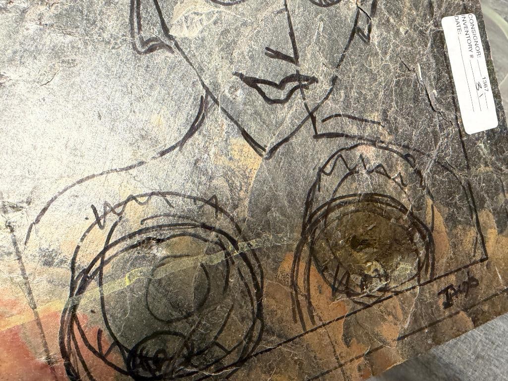 HEAVY GREEN STONE RELIEF TILE WITH PORTRAIT OF A HORSE - 6