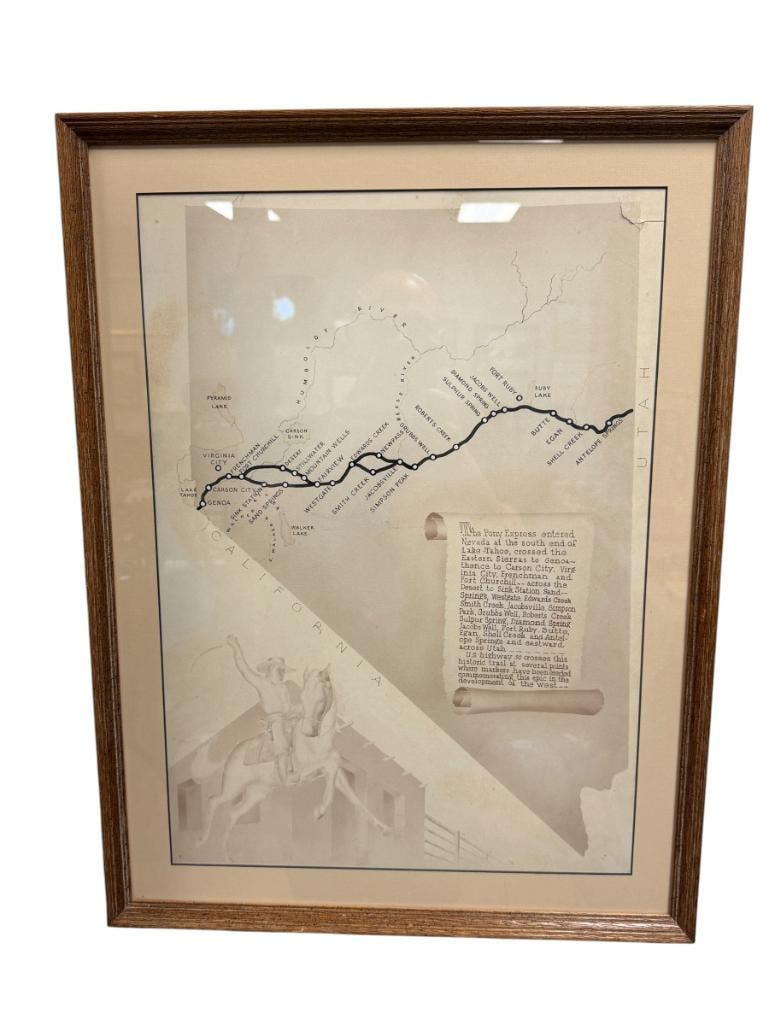 VINTAGE ILLUSTRATION OF PONY EXPRESS ROUTE THROUGH NEVADA FROM LAKE TAHOE TO ANTELOPE SPRINGS (1 of 8)