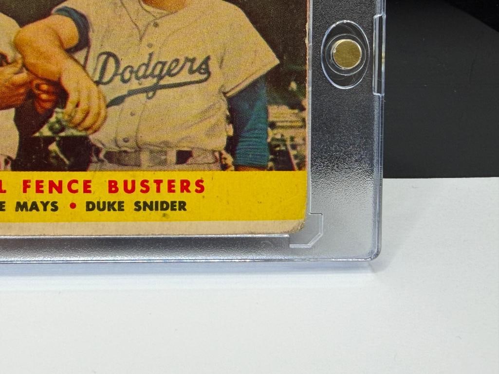 1958 TOPPS # 436 RIVAL FENCE BUSTERS WILLIE MAYS DUKE SNIDER BASEBALL CARD - 5