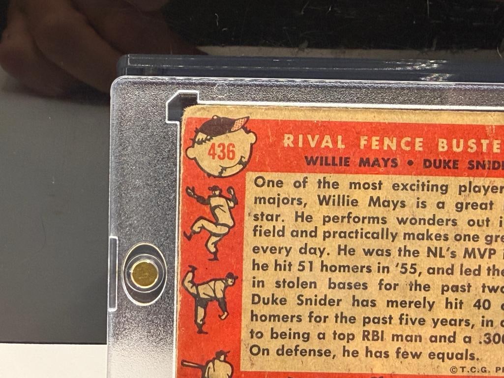 1958 TOPPS # 436 RIVAL FENCE BUSTERS WILLIE MAYS DUKE SNIDER BASEBALL CARD - 7