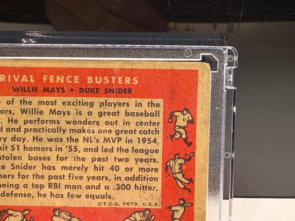 1958 TOPPS # 436 RIVAL FENCE BUSTERS WILLIE MAYS DUKE SNIDER BASEBALL CARD - 8