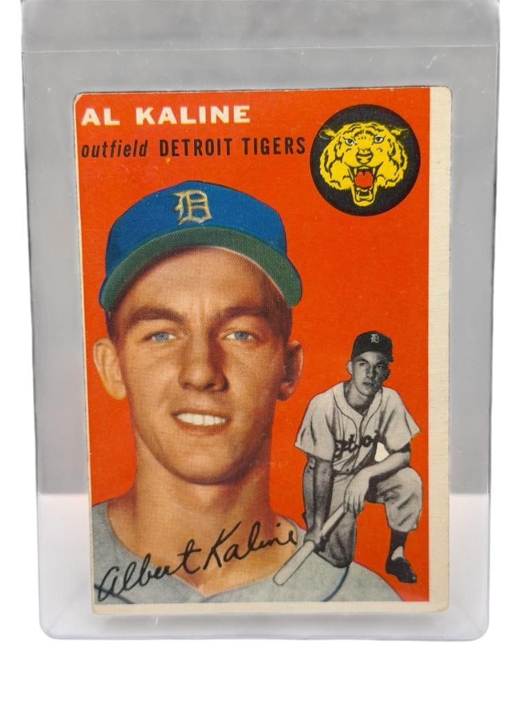 1954 TOPPS #201 AL KALINE ROOKIE BASEBALL CARD: ALBERT WILLIAM KALINE, DETROIT TIGERS, RARE CARD, SEE PHOTOS FOR CONDITION, FROM THE ESTATE OF A LOCAL RENO, NV DOCTOR AT RENOWN WHO RAN BIG LEAGUE SPORTS MEDICINE BASEBALL CAMP FOR NEARLY 20