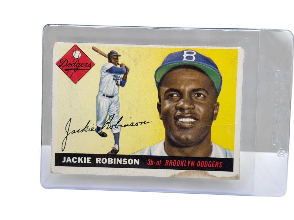 1955 TOPPS #50 JACKIE ROBINSON BASEBALL CARD: JACK ROOSEVELT ROBINSON, BROOKLYN DODGERS, FIRST AFRICAN AMERICAN PROFESSIONAL BASEBALL PLAYER, RARE CARD, SEE PHOTOS FOR CONDITION, FROM THE ESTATE OF A LOCAL RENO, NV DOCTOR AT RENOWN WHO RAN BIG
