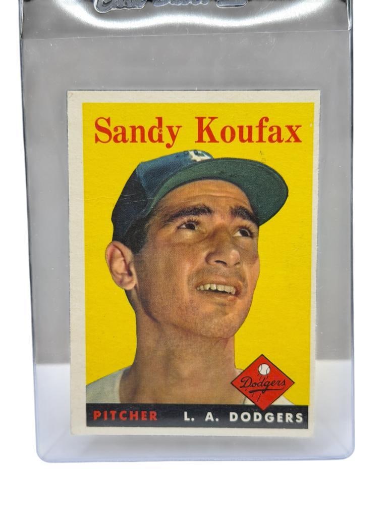 1958 TOPPS #187 SANDY KOUFAX BASEBALL CARD: SANDY KOUFAX, L.A. DODGERS, RARE CARD, SEE PHOTOS FOR CONDITION, FROM THE ESTATE OF A LOCAL RENO, NV DOCTOR AT RENOWN WHO RAN BIG LEAGUE SPORTS MEDICINE BASEBALL CAMP FOR NEARLY 20 YEARS, DOCTOR 