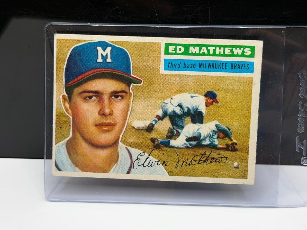 1956 TOPPS #107 ED MATHEWS BASEBALL CARD - 2