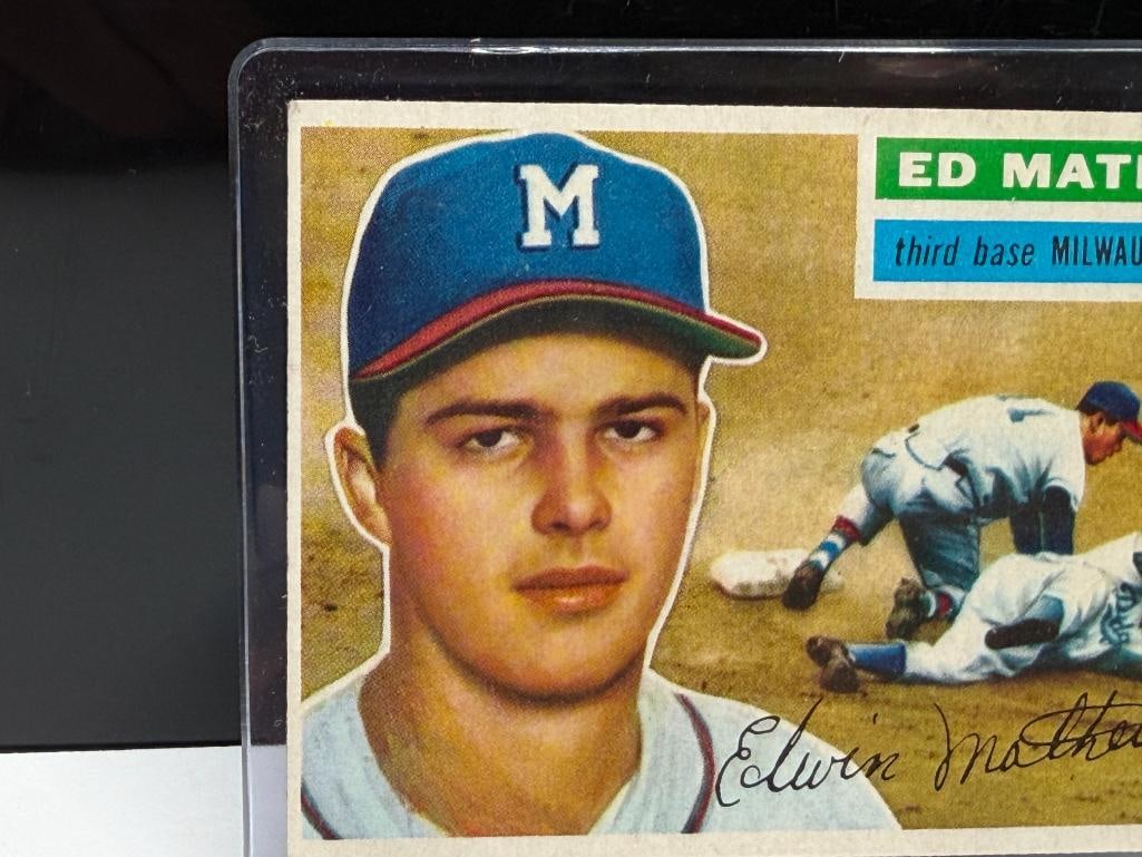 1956 TOPPS #107 ED MATHEWS BASEBALL CARD - 3