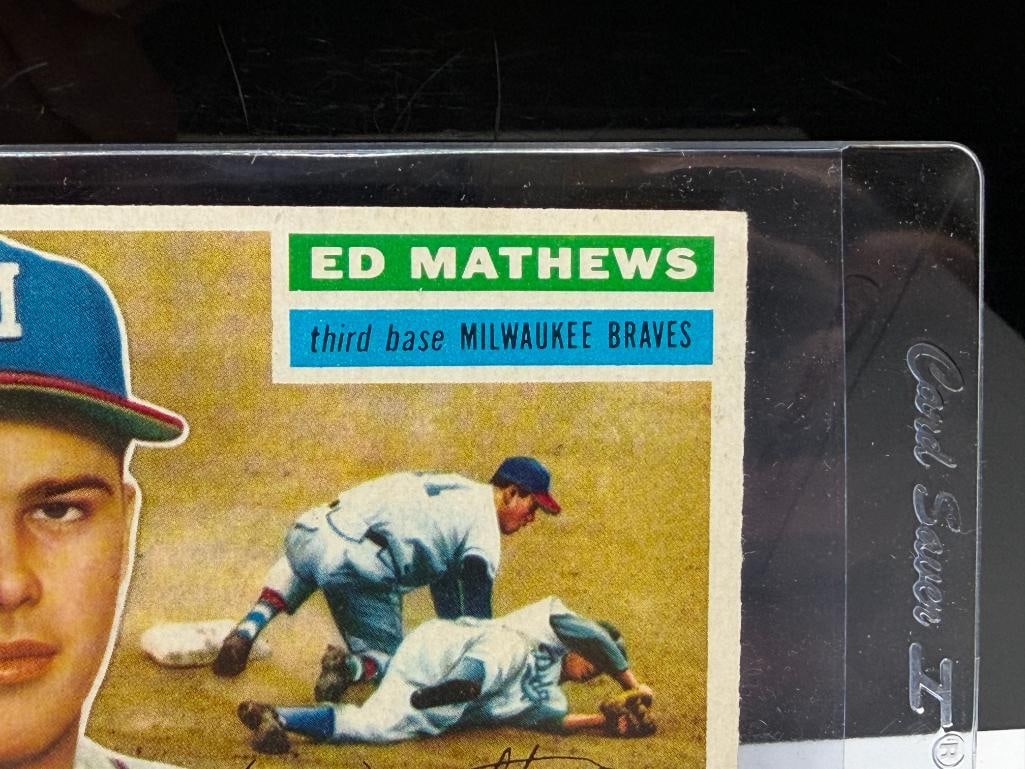 1956 TOPPS #107 ED MATHEWS BASEBALL CARD - 5