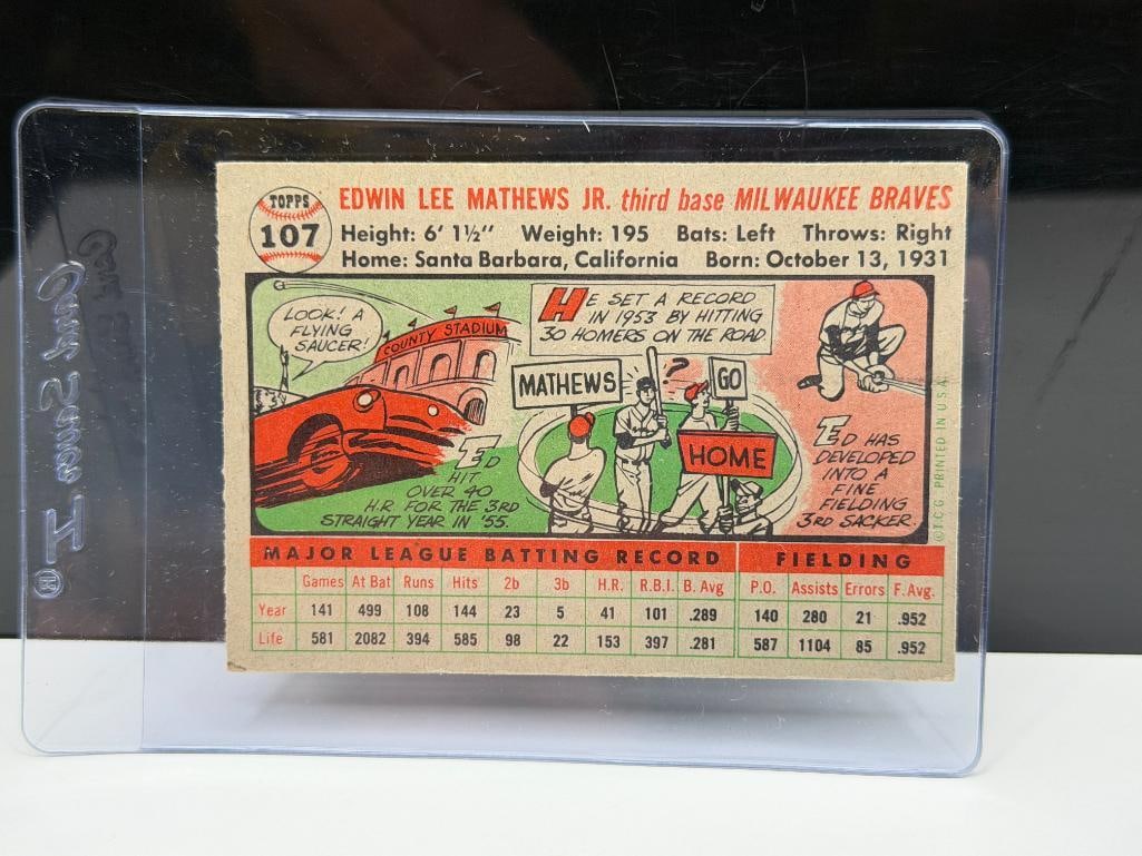 1956 TOPPS #107 ED MATHEWS BASEBALL CARD - 7