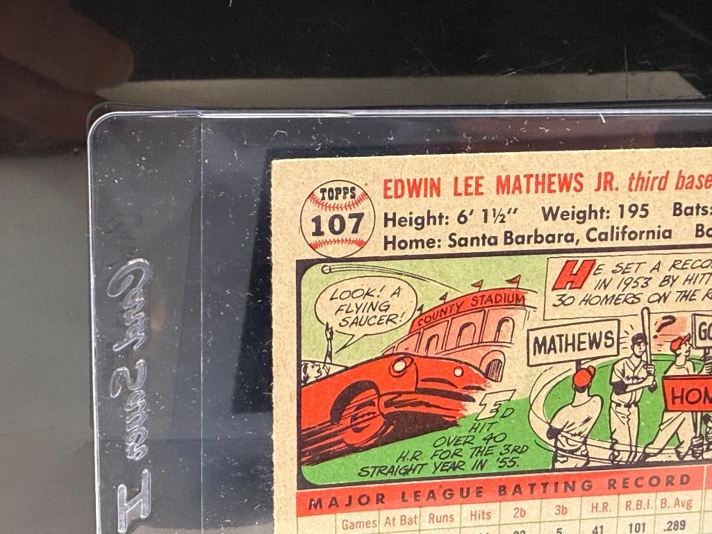 1956 TOPPS #107 ED MATHEWS BASEBALL CARD - 8