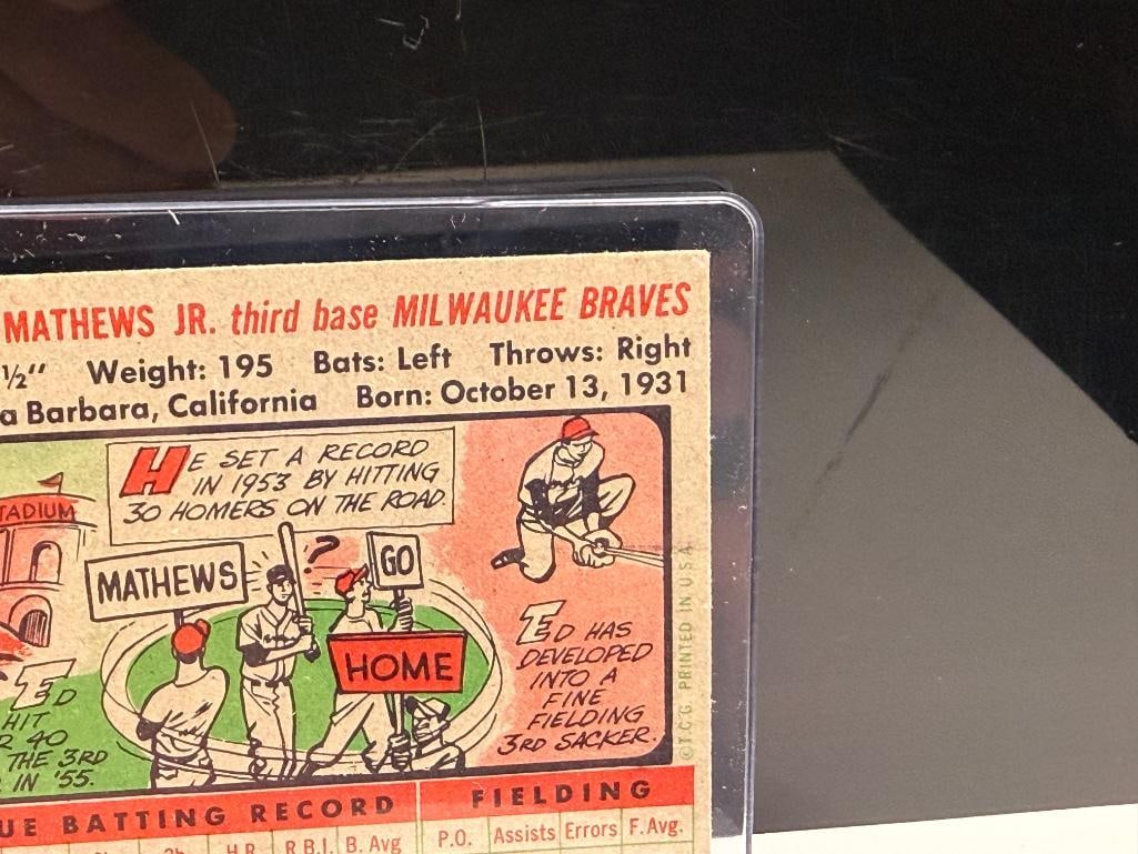 1956 TOPPS #107 ED MATHEWS BASEBALL CARD - 9