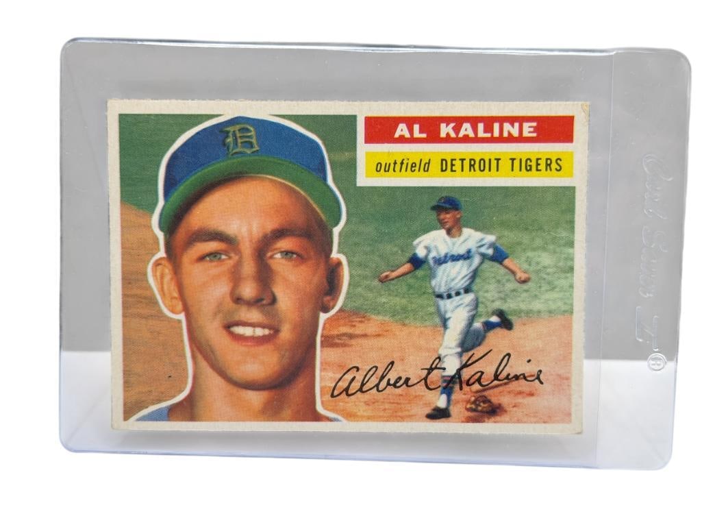 1956 TOPPS #20 AL KALINE BASEBALL CARD: ALBERT WILLIAM KALINE, DETROIT TIGERS, RARE CARD, SEE PHOTOS FOR CONDITION, FROM THE ESTATE OF A LOCAL RENO, NV DOCTOR AT RENOWN WHO RAN BIG LEAGUE SPORTS MEDICINE BASEBALL CAMP FOR NEARLY 20