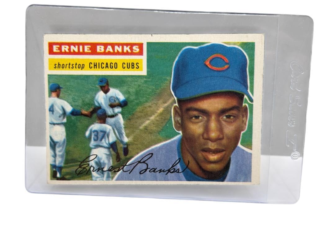 1956 TOPPS #15 ERNIE BANKS BASEBALL CARD: ERNEST BANKS, "MR. CUB," CHICAGO CUBS, RARE CARD, SEE PHOTOS FOR CONDITION, FROM THE ESTATE OF A LOCAL RENO, NV DOCTOR AT RENOWN WHO RAN BIG LEAGUE SPORTS MEDICINE BASEBALL CAMP FOR NEARLY 20 YEA