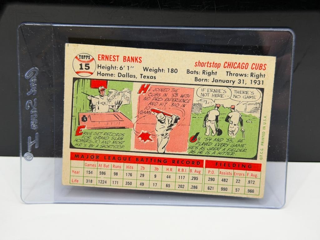1956 TOPPS #15 ERNIE BANKS BASEBALL CARD - 7