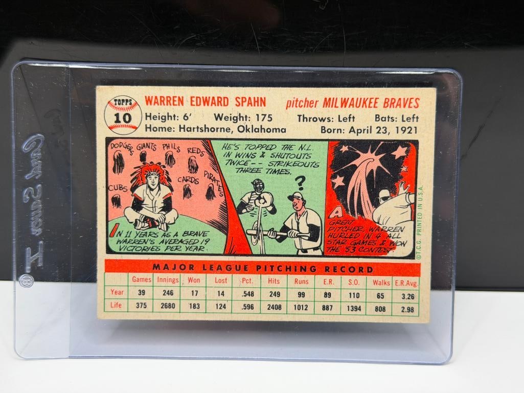 1956 TOPPS #10 WARREN SPAHN BASEBALL CARD - 6