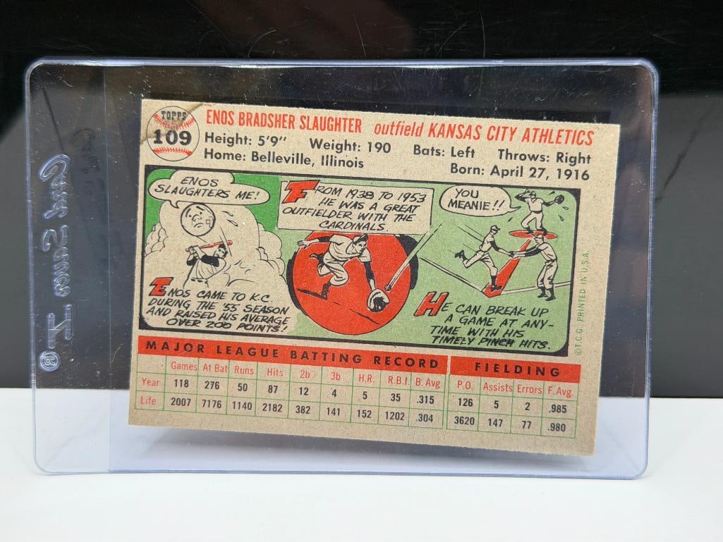 1956 TOPPS #109 ENOS SLAUGHTER BASEBALL CARD - 6