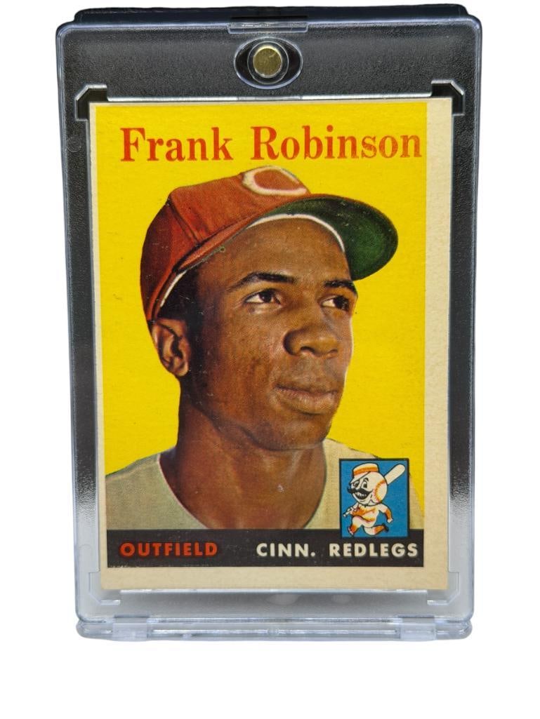 1958 TOPPS #285 FRANK ROBINSON BASEBALL CARD: FRANK ROBINSON, CINCINNATI REDLEGS, RARE CARD, SEE PHOTOS FOR CONDITION, FROM THE ESTATE OF A LOCAL RENO, NV DOCTOR AT RENOWN WHO RAN BIG LEAGUE SPORTS MEDICINE BASEBALL CAMP FOR NEARLY 20 YEARS,