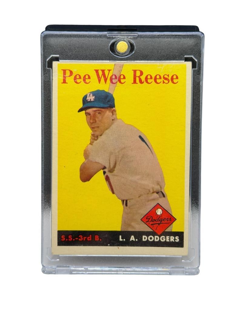 1958 TOPPS #375 PEEWEE REESE BASEBALL CARD: PEEWEE REESE, L.A. DODGERS, RARE CARD, SEE PHOTOS FOR CONDITION, FROM THE ESTATE OF A LOCAL RENO, NV DOCTOR AT RENOWN WHO RAN BIG LEAGUE SPORTS MEDICINE BASEBALL CAMP FOR NEARLY 20 YEARS, DOCTOR 