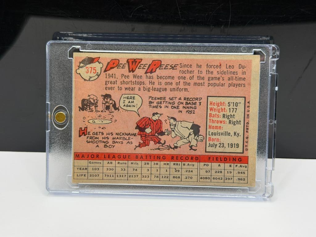 1958 TOPPS #375 PEEWEE REESE BASEBALL CARD - 7