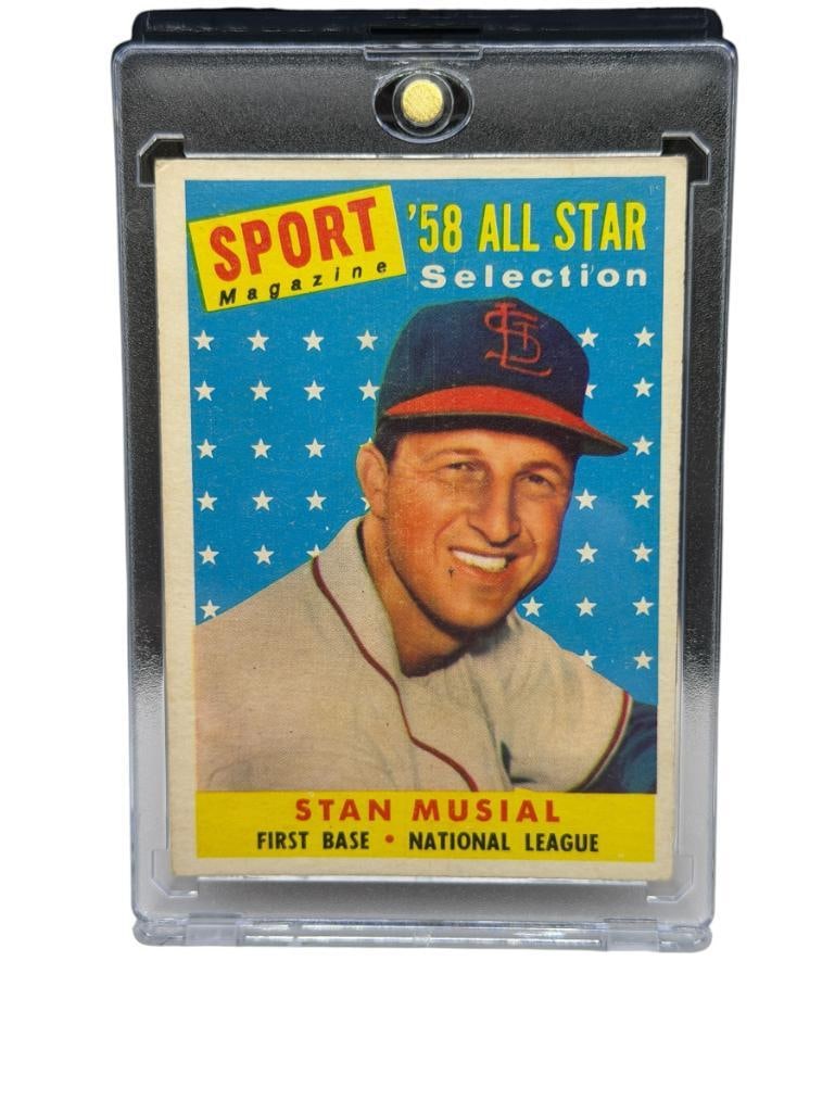 1958 TOPPS #476 STAN MUSIAL '58 ALL STAR SPORT MAGAZINE BASEBALL CARD: STAN MUSIAL, NATIONAL LEAGUE, ST. LOUIS CARDINALS, RARE CARD, SEE PHOTOS FOR CONDITION, FROM THE ESTATE OF A LOCAL RENO, NV DOCTOR AT RENOWN WHO RAN BIG LEAGUE SPORTS MEDICINE BASEBALL CAMP FOR N