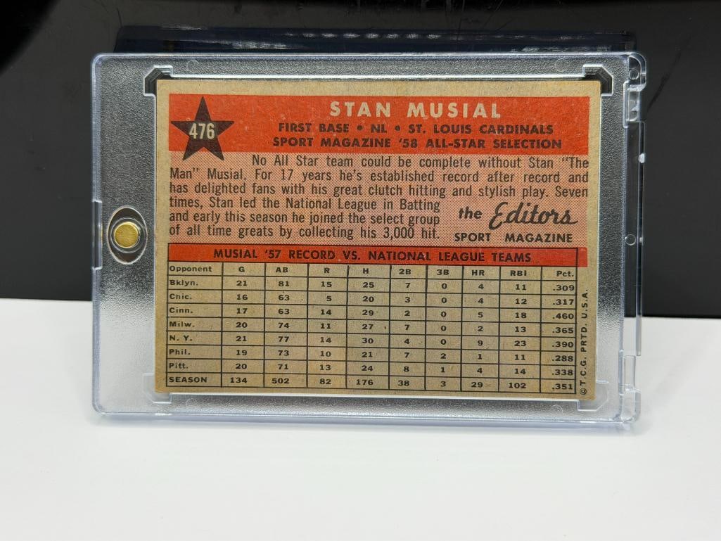 1958 TOPPS #476 STAN MUSIAL '58 ALL STAR SPORT MAGAZINE BASEBALL CARD - 7
