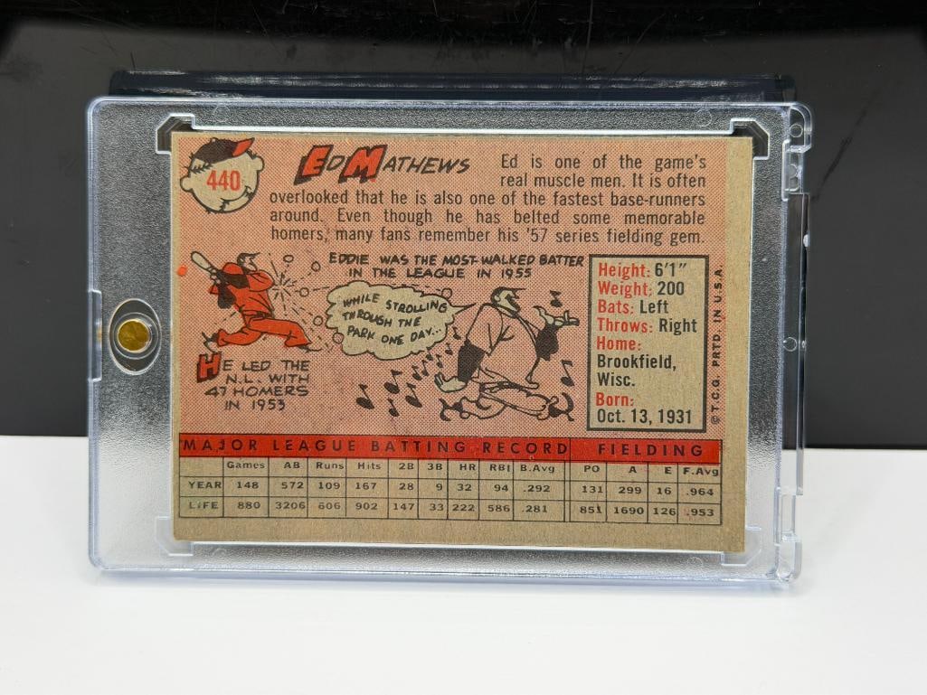 1958 TOPPS #440 ED MATHEWS BASEBALL CARD - 7