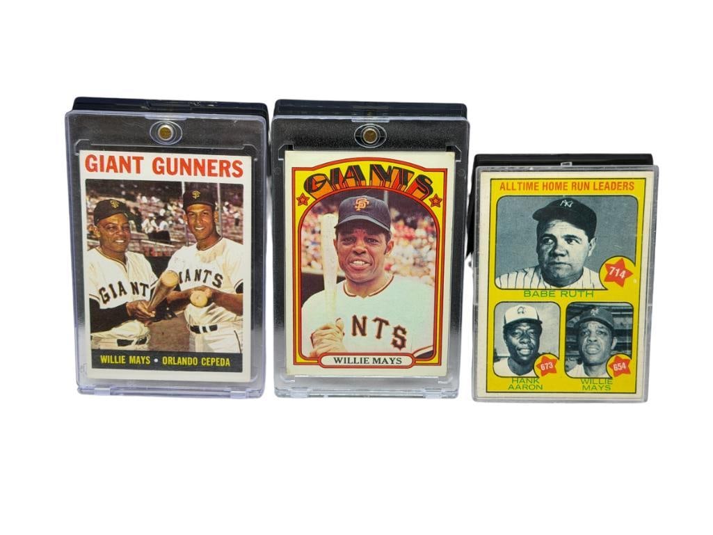 1964 TOPPS #306, 1972 TOPPS #49, AND 1973 TOPPS #1 BASEBALL CARDS FEATURING WILLIE MAYS (1 of 20)