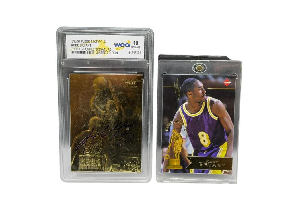 TWO KOBE BRYANT BASKETBALL CARDS INCLUDING 1996-1997 FLEER 23K GOLD KOBE BRYANT ROOKIE (1 of 16)