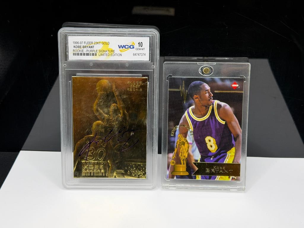 1996-1997 FLEER 23K GOLD KOBE BRYANT ROOKIE BASKETBALL CARD GRADED 10 AND 1998 COLLECTOR'S EDGE C... - 2