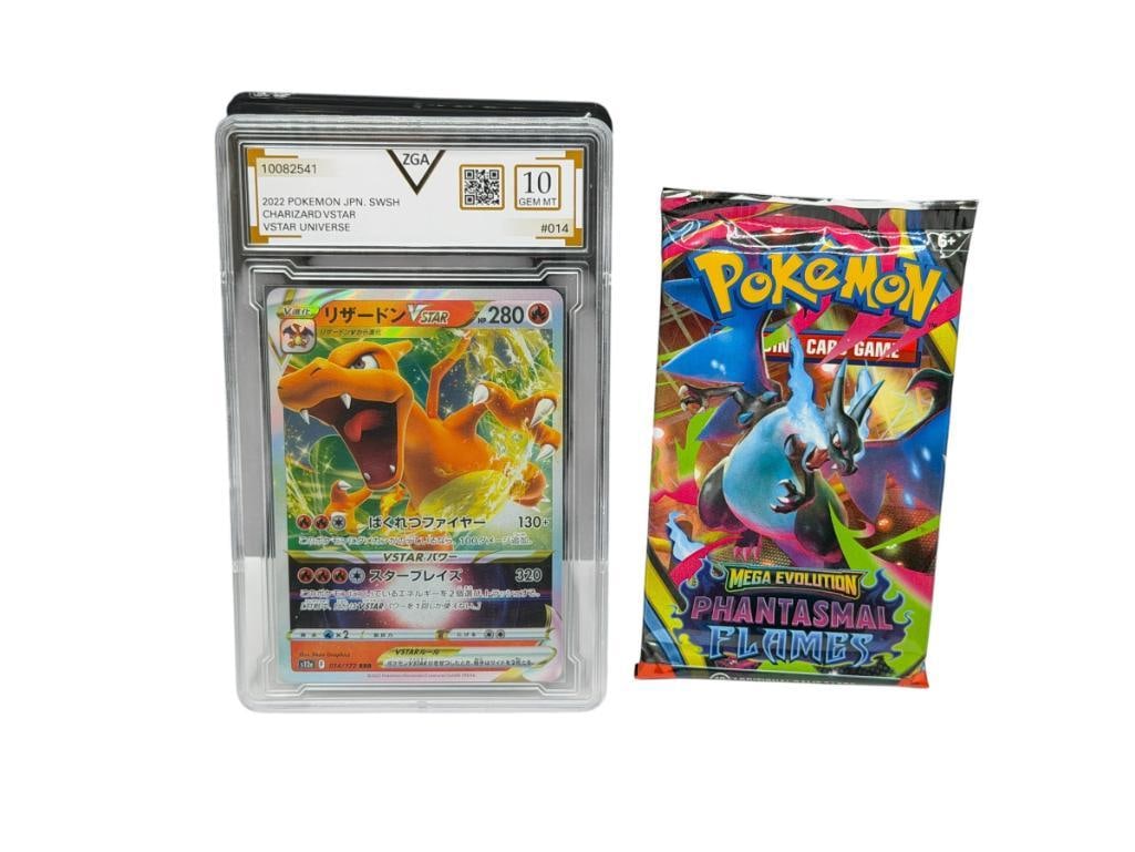 2022 POKEMON #014 SWISH CHARIZARD VSTAR UNIVERSE CARD ZGA GRADED GEM MT 10 AND POKEMON MEGA PACK (1 of 13)