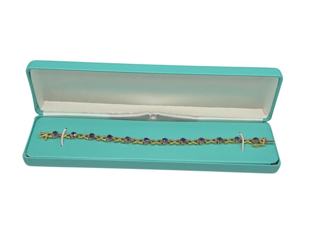 14K YELLOW GOLD KISSES AND HUGS MOTIF BRACELET FEATURING HEART CUT AMETHYSTS (1 of 11)
