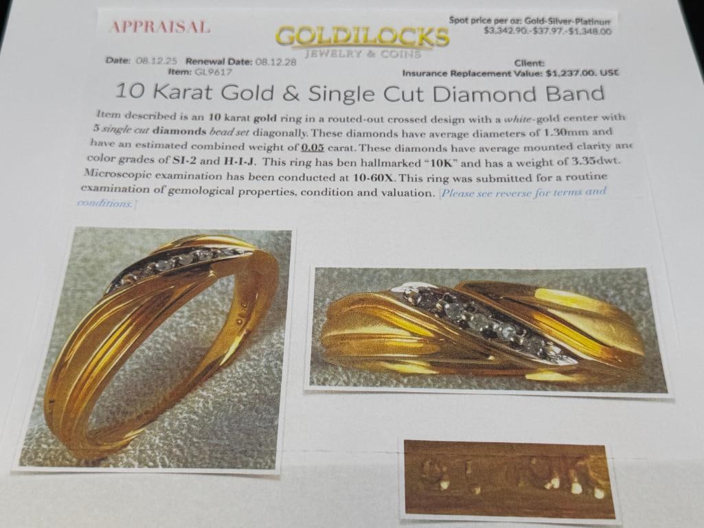 MEN'S 10K YELLOW GOLD SINGLE CUT DIAMOND BAND - 8