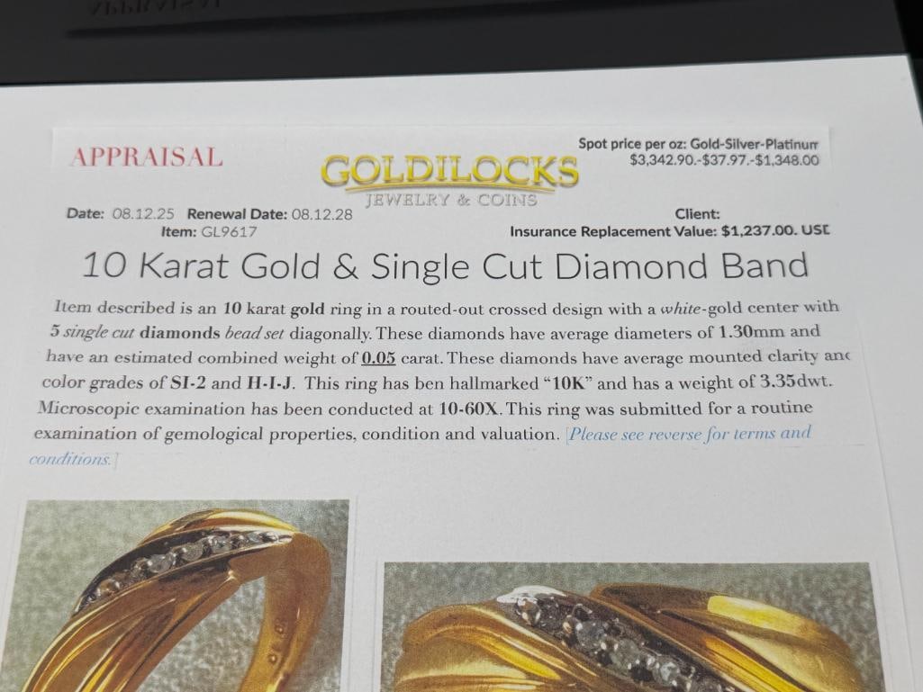 MEN'S 10K YELLOW GOLD SINGLE CUT DIAMOND BAND - 9