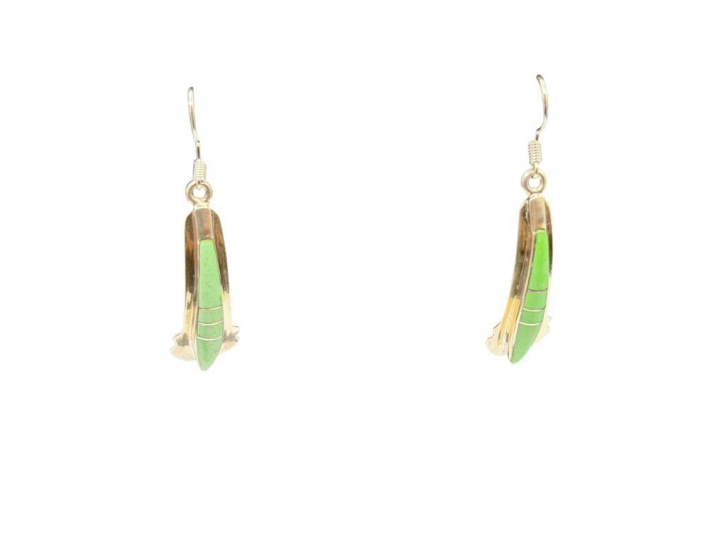 PAIR OF SIGNED STERLING SILVER NATIVE AMERICAN GASPEITE INLAY DANGLE EARRINGS: SIGNED "MP" 2", 4.45 GRAMS