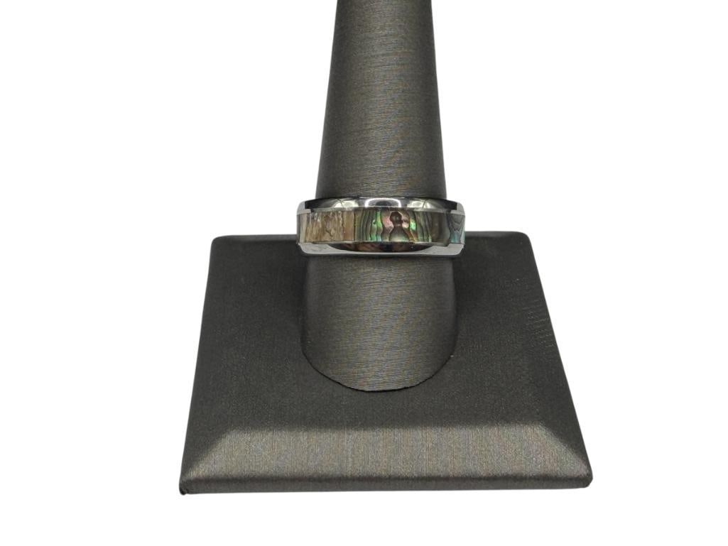 MEN'S TUNGSTEN CARBIDE #10 INLAID SHELL BAND: SIZE 10, 3/16" THICK