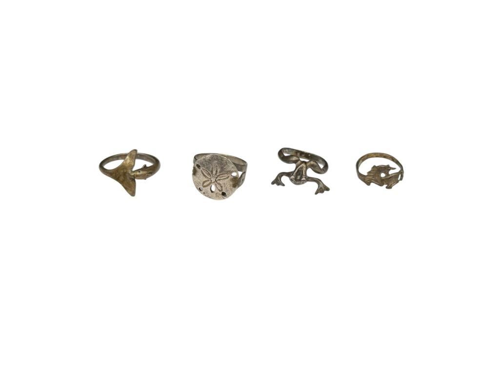 FOUR VINTAGE FIGURAL DESIGN STERLING SILVER RINGS INCLUDING UNICORN AND FROG (1 of 7)