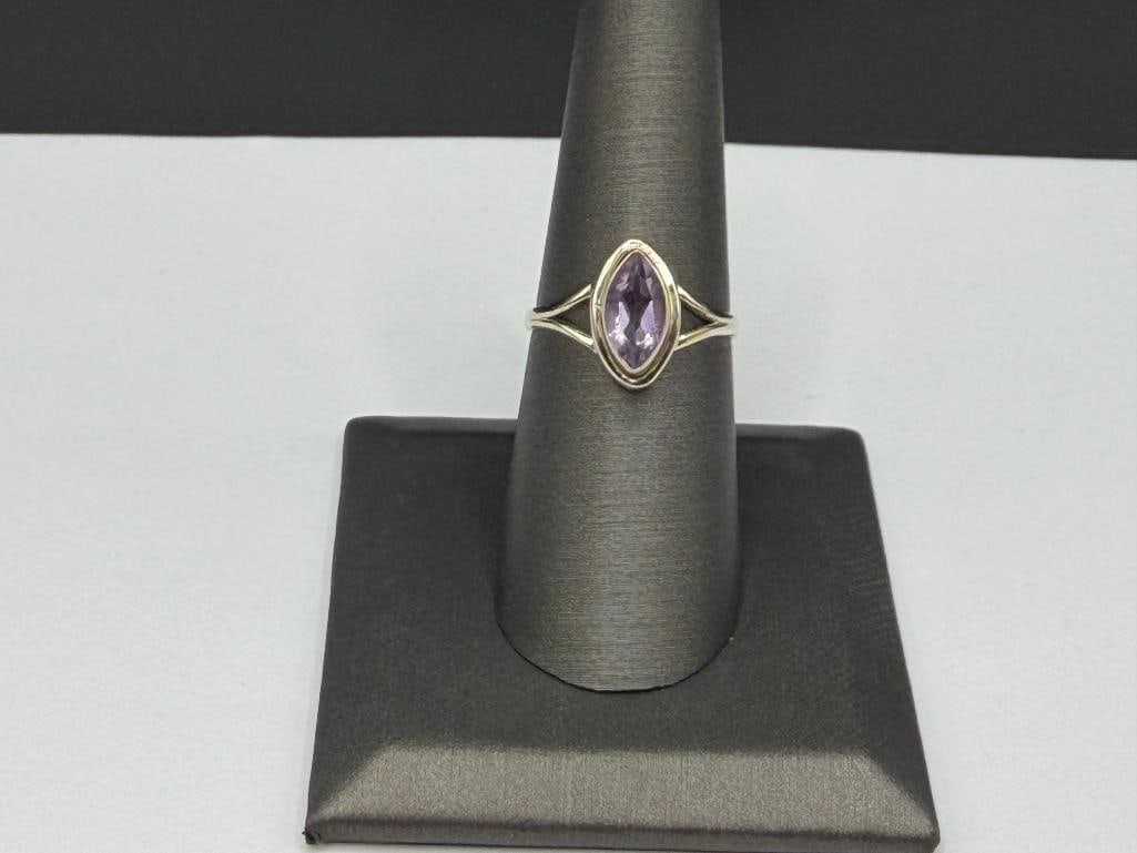 STERLING SILVER MARQUISE AMETHYST RING - 2