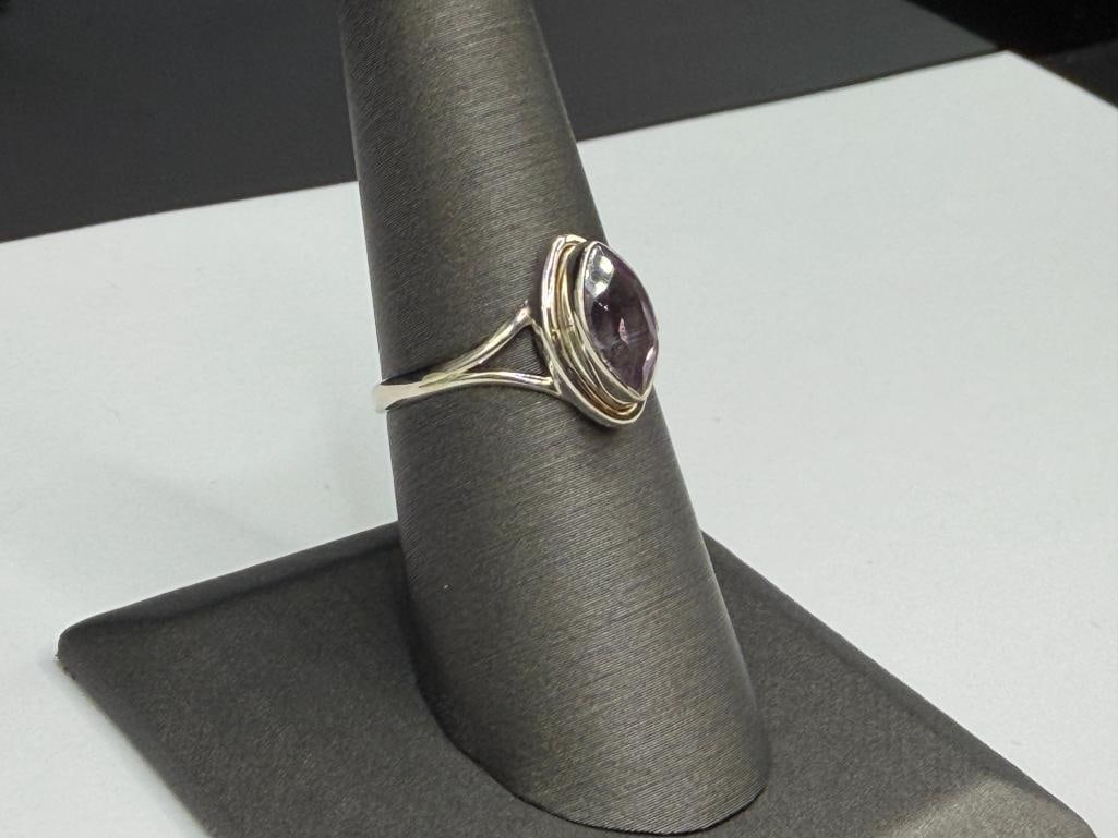 STERLING SILVER MARQUISE AMETHYST RING - 3