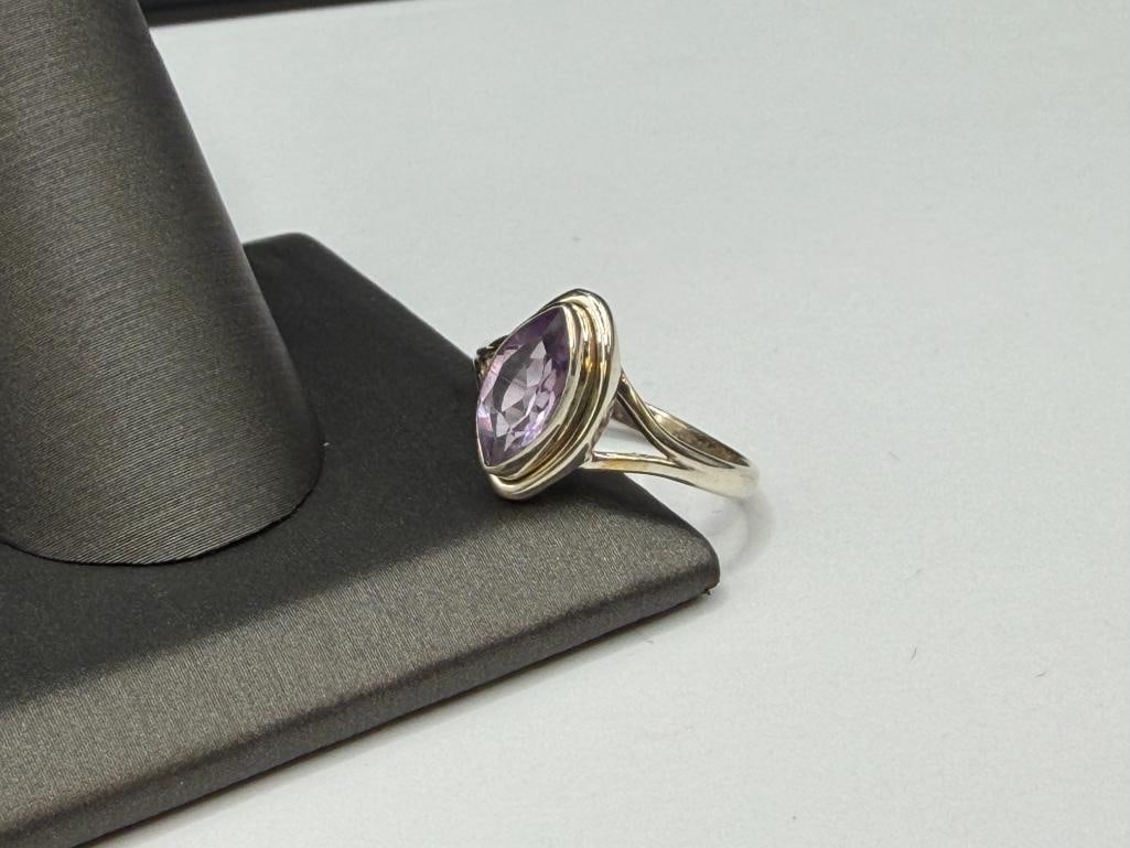 STERLING SILVER MARQUISE AMETHYST RING - 4