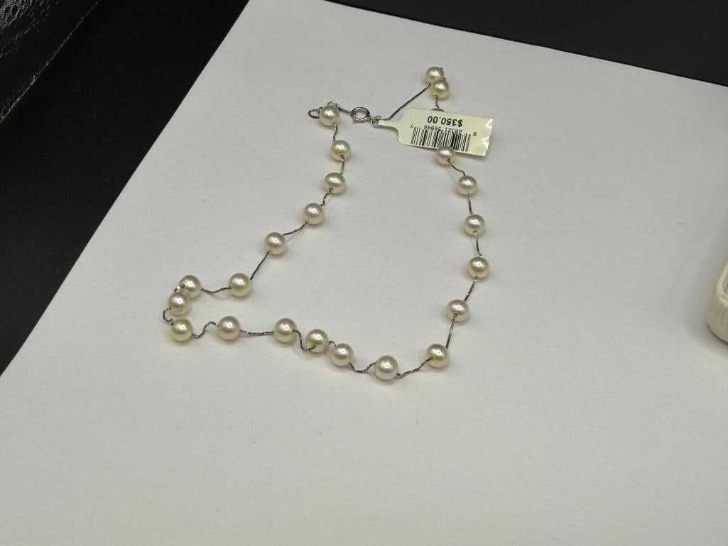 10K WHITE GOLD CULTURED PEARL NECKLACE - 4
