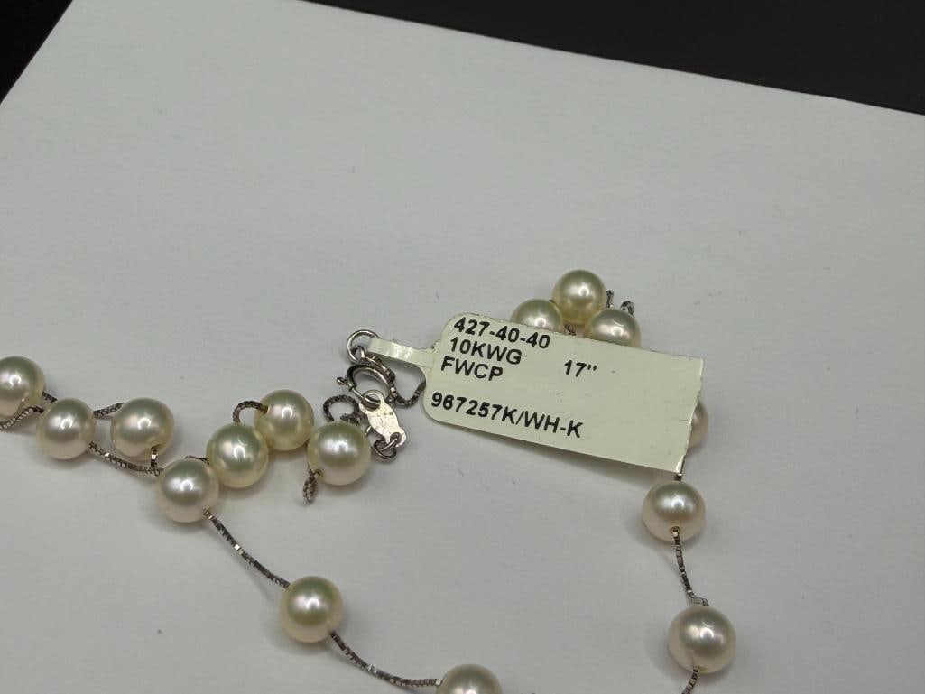 10K WHITE GOLD CULTURED PEARL NECKLACE - 6