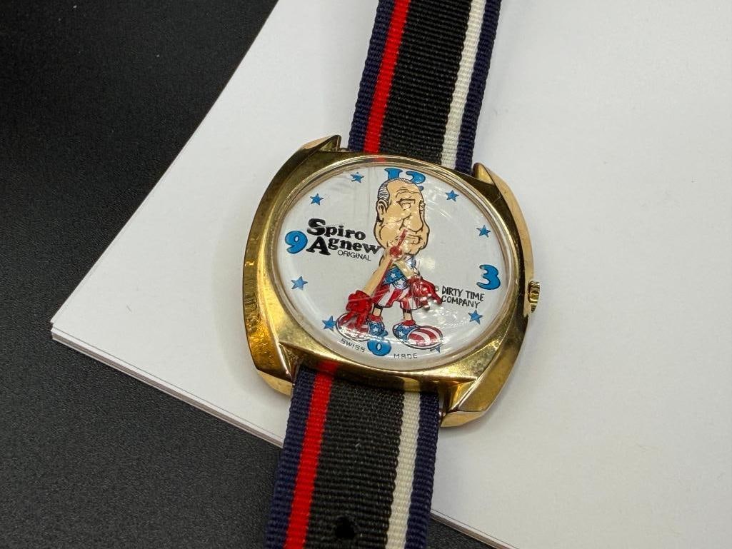 VINTAGE SPIRO AGNEW DIRTY TIME COMPANY WRISTWATCH FEATURING CARTOON IMAGE OF U.S. VICE PRESIDENT - 2