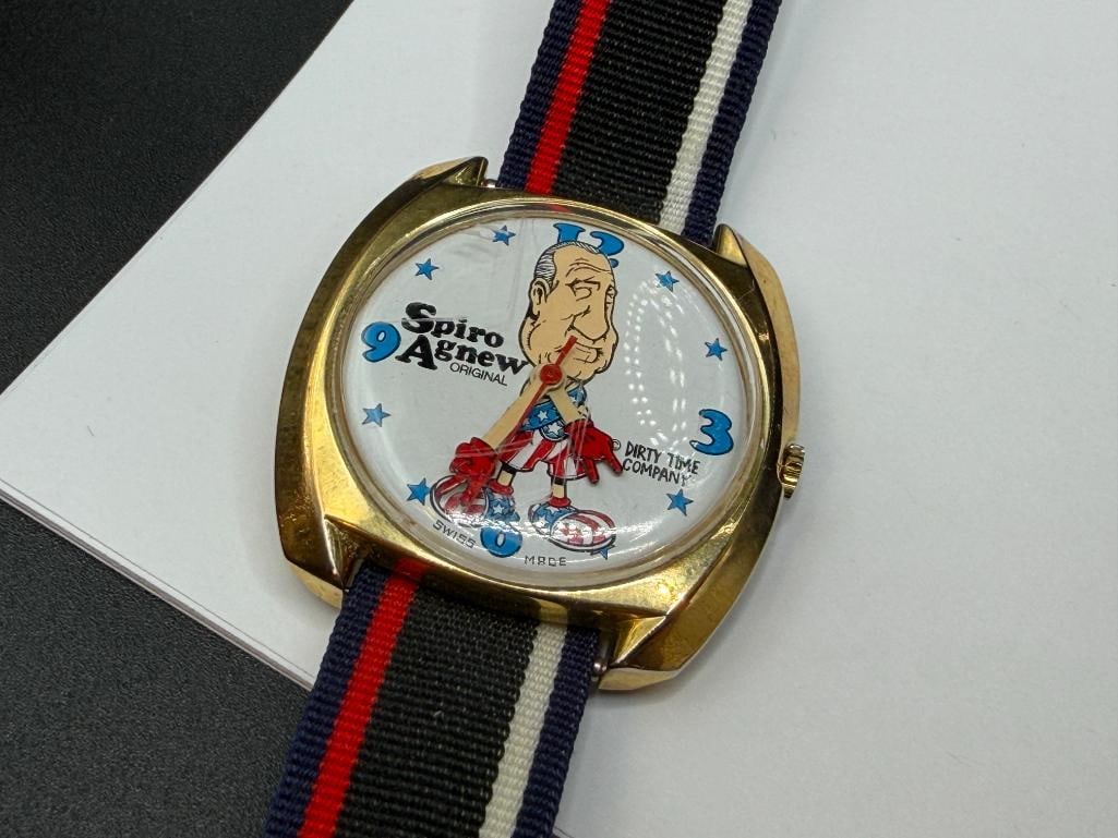 VINTAGE SPIRO AGNEW DIRTY TIME COMPANY WRISTWATCH FEATURING CARTOON IMAGE OF U.S. VICE PRESIDENT - 3