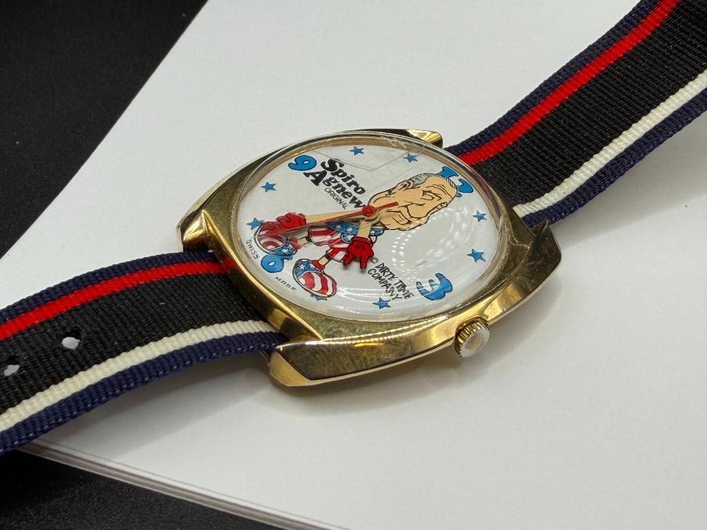 VINTAGE SPIRO AGNEW DIRTY TIME COMPANY WRISTWATCH FEATURING CARTOON IMAGE OF U.S. VICE PRESIDENT - 4