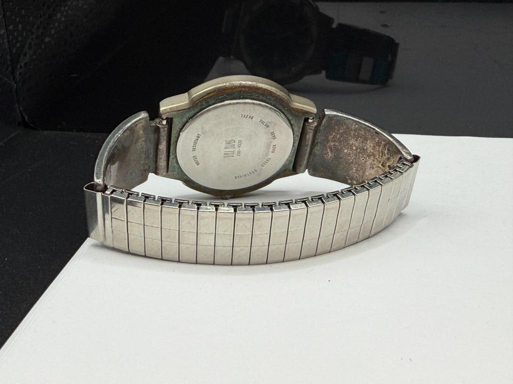 VINTAGE NATIVE AMERICAN STERLING SILVER INLAID TURQUOISE AND MOTHER OF PEARL WATCH TIPS BILL BLASS - 6